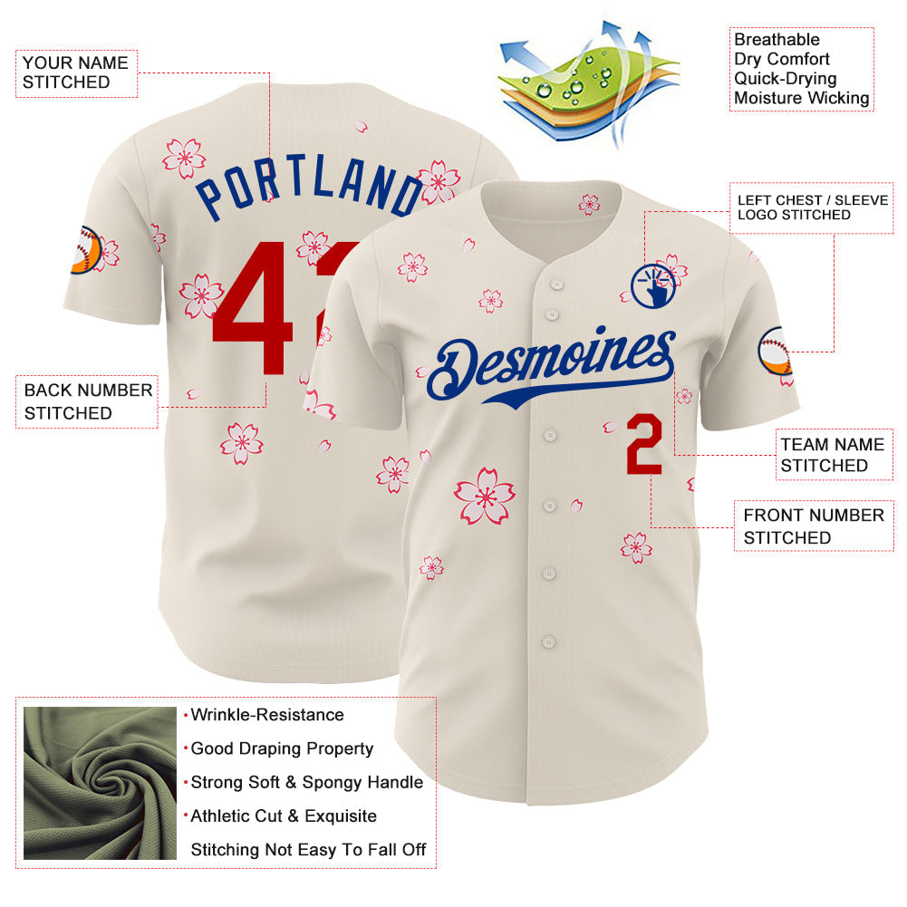Custom Cream Red-Royal Cherry Blossoms Sakura Authentic Baseball Jersey