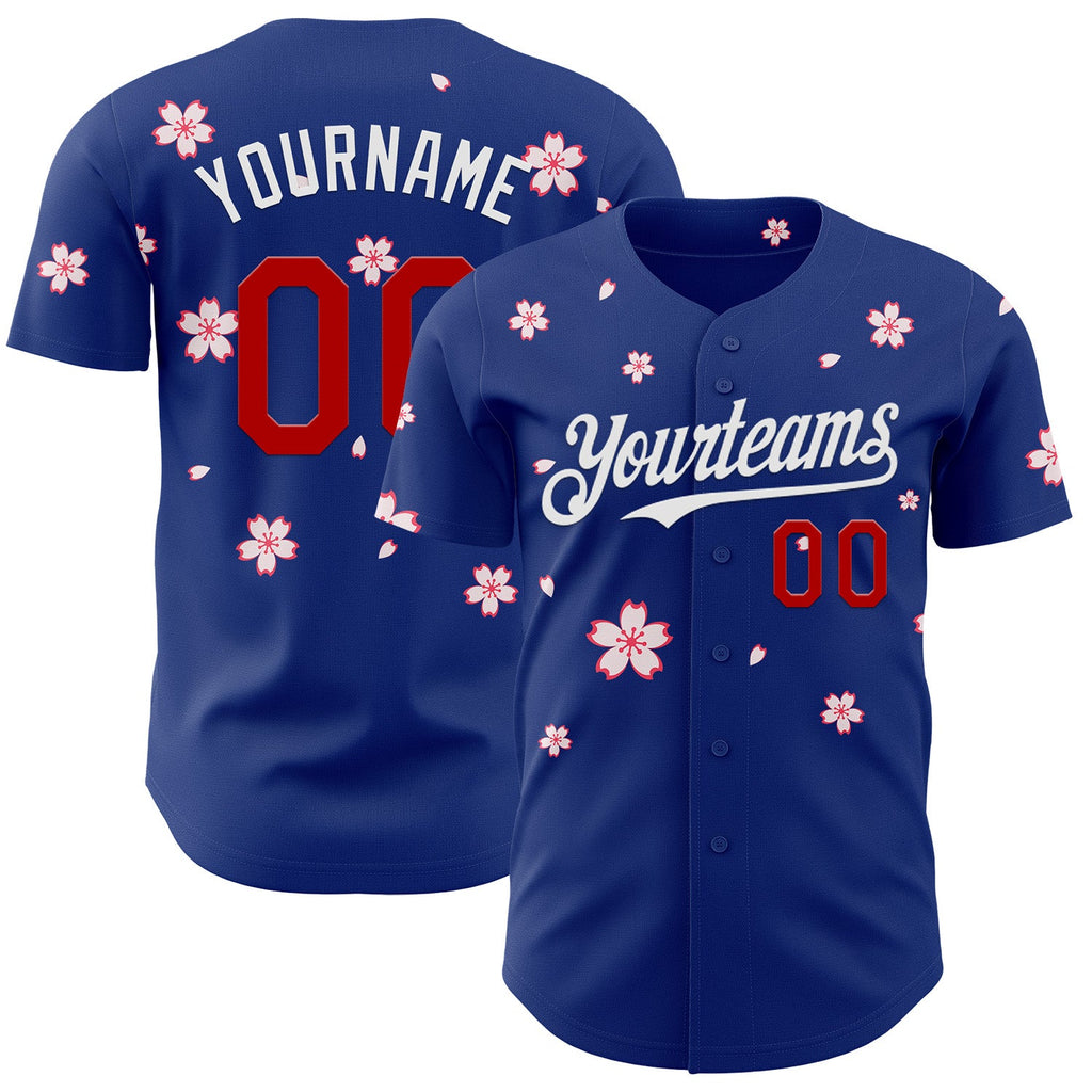 Custom Royal Red-White Cherry Blossoms Sakura Authentic Baseball Jersey