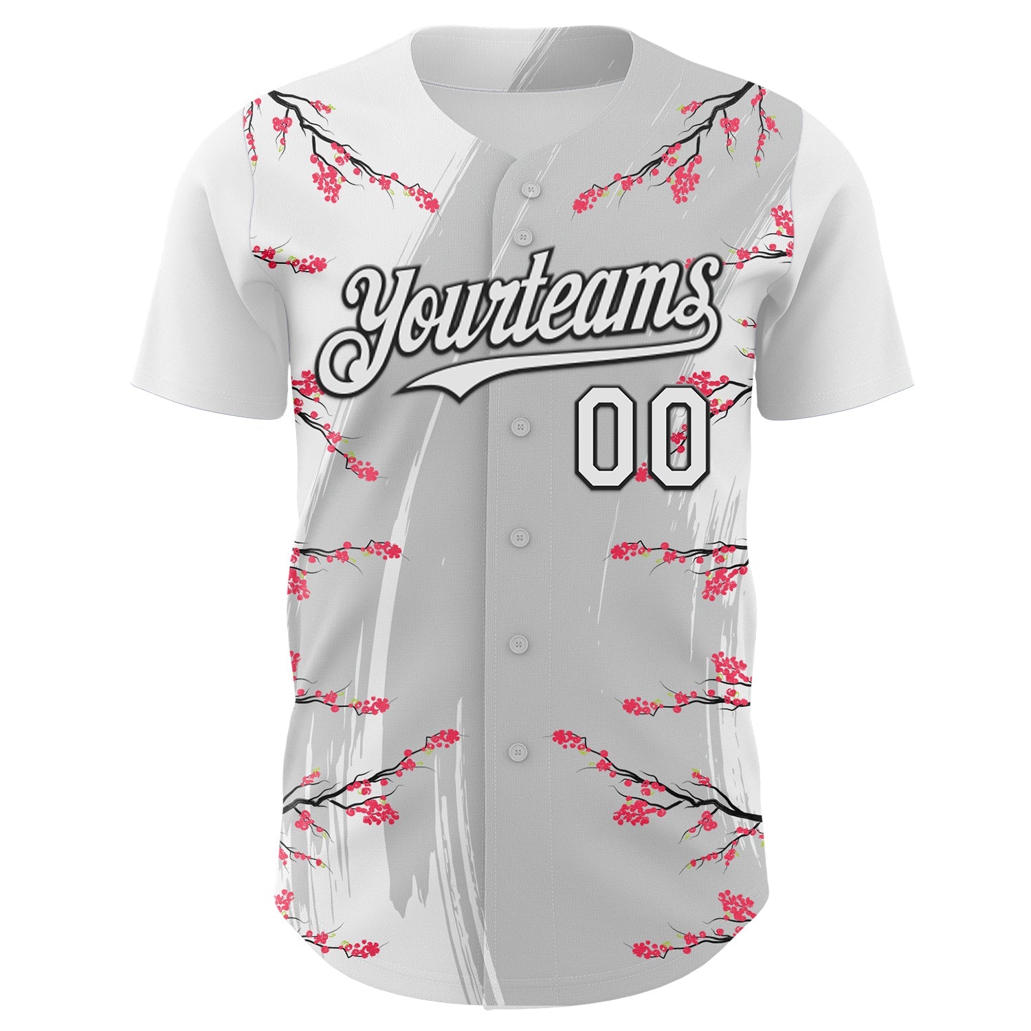Custom White Gray-Black Cherry Blossoms Sakura Authentic Baseball Jersey