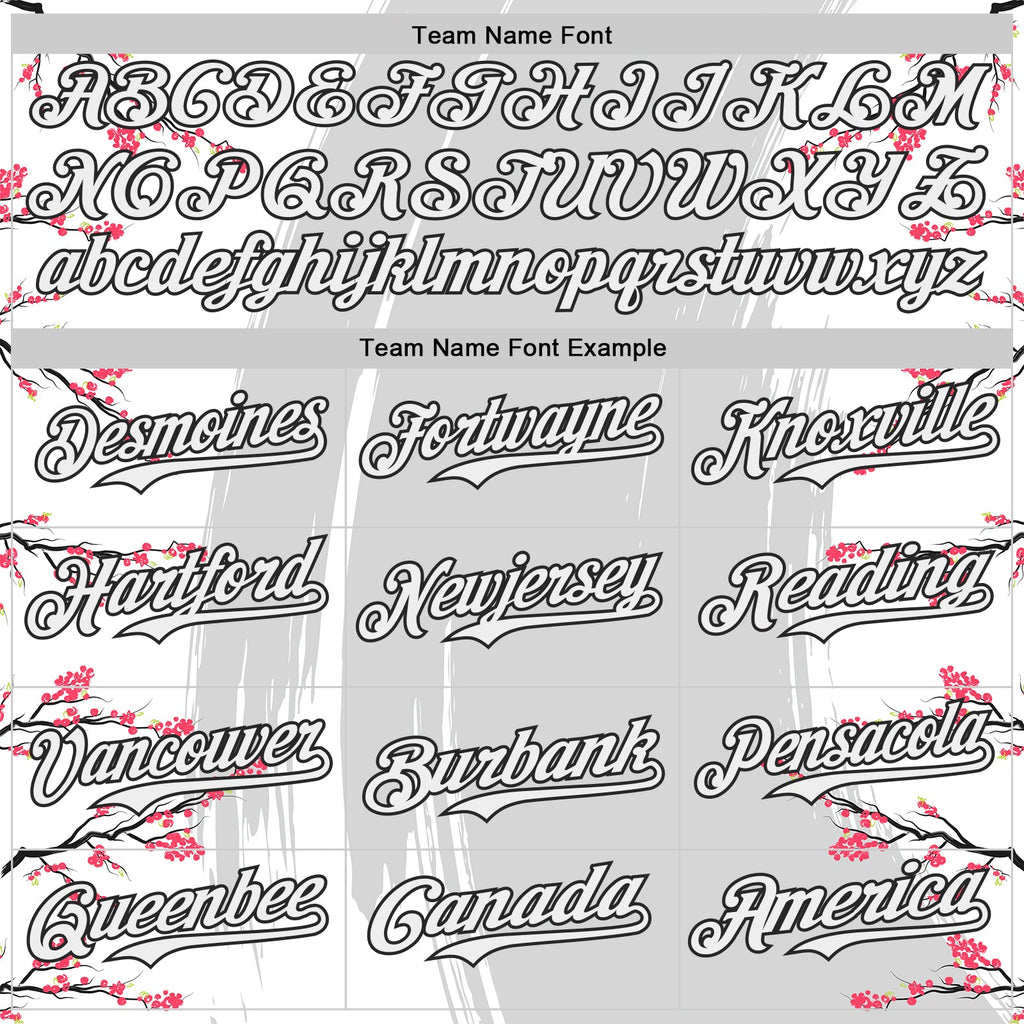 Custom White Gray-Black Cherry Blossoms Sakura Authentic Baseball Jersey