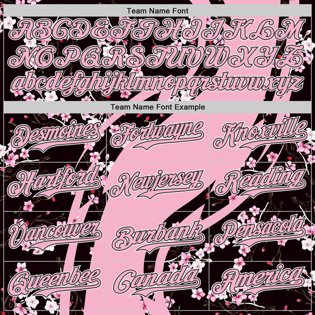 Custom Light Pink Black-White Cherry Blossoms Sakura Authentic Baseball Jersey