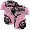 Custom Light Pink Black-White Cherry Blossoms Sakura Authentic Baseball Jersey