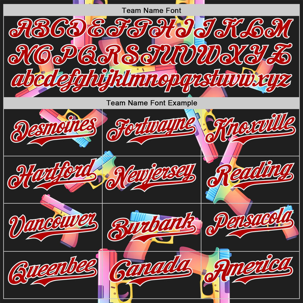 Custom Black Red-White Colorful Firepower 3D Pattern Design Authentic Baseball Jersey