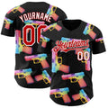 Custom Black Red-White Colorful Firepower 3D Pattern Design Authentic Baseball Jersey