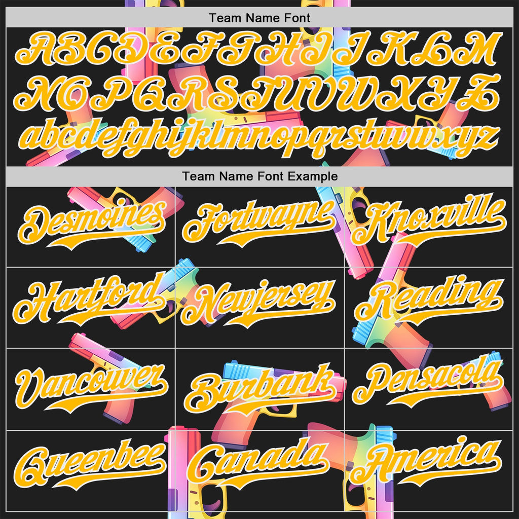 Custom Black Gold-White Colorful Firepower 3D Pattern Design Authentic Baseball Jersey