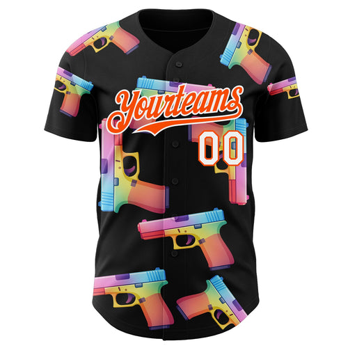 Custom Black Orange-White Colorful Firepower 3D Pattern Design Authentic Baseball Jersey
