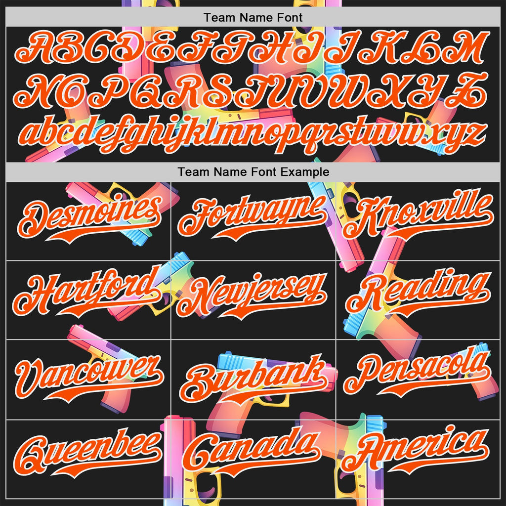 Custom Black Orange-White Colorful Firepower 3D Pattern Design Authentic Baseball Jersey