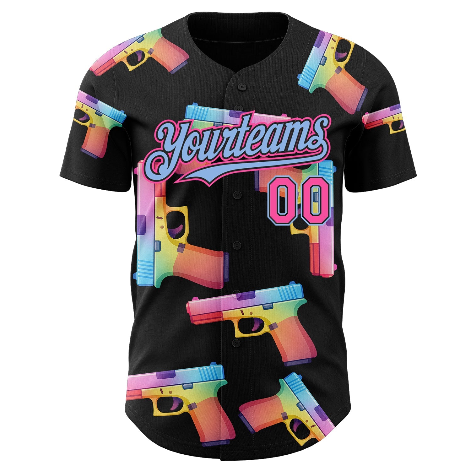 Custom Black Pink-Light Blue Colorful Firepower 3D Pattern Design Authentic Baseball Jersey