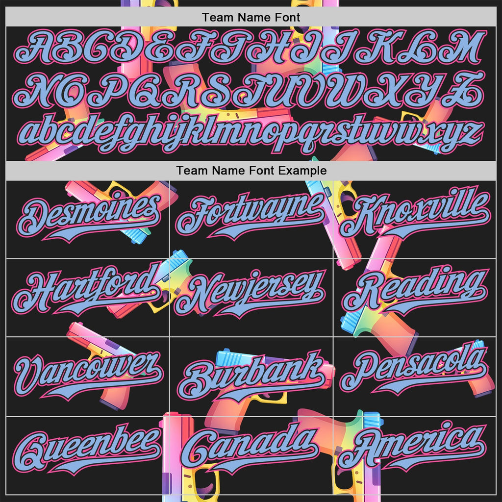 Custom Black Pink-Light Blue Colorful Firepower 3D Pattern Design Authentic Baseball Jersey