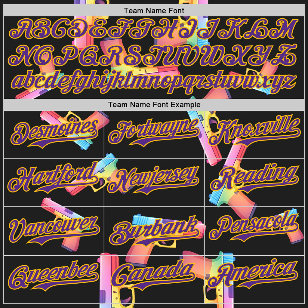 Custom Black Purple-Gold Colorful Firepower 3D Pattern Design Authentic Baseball Jersey