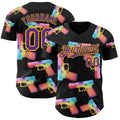 Custom Black Purple-Gold Colorful Firepower 3D Pattern Design Authentic Baseball Jersey