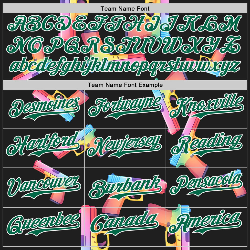 Custom Black Kelly Green-White Colorful Firepower 3D Pattern Design Authentic Baseball Jersey