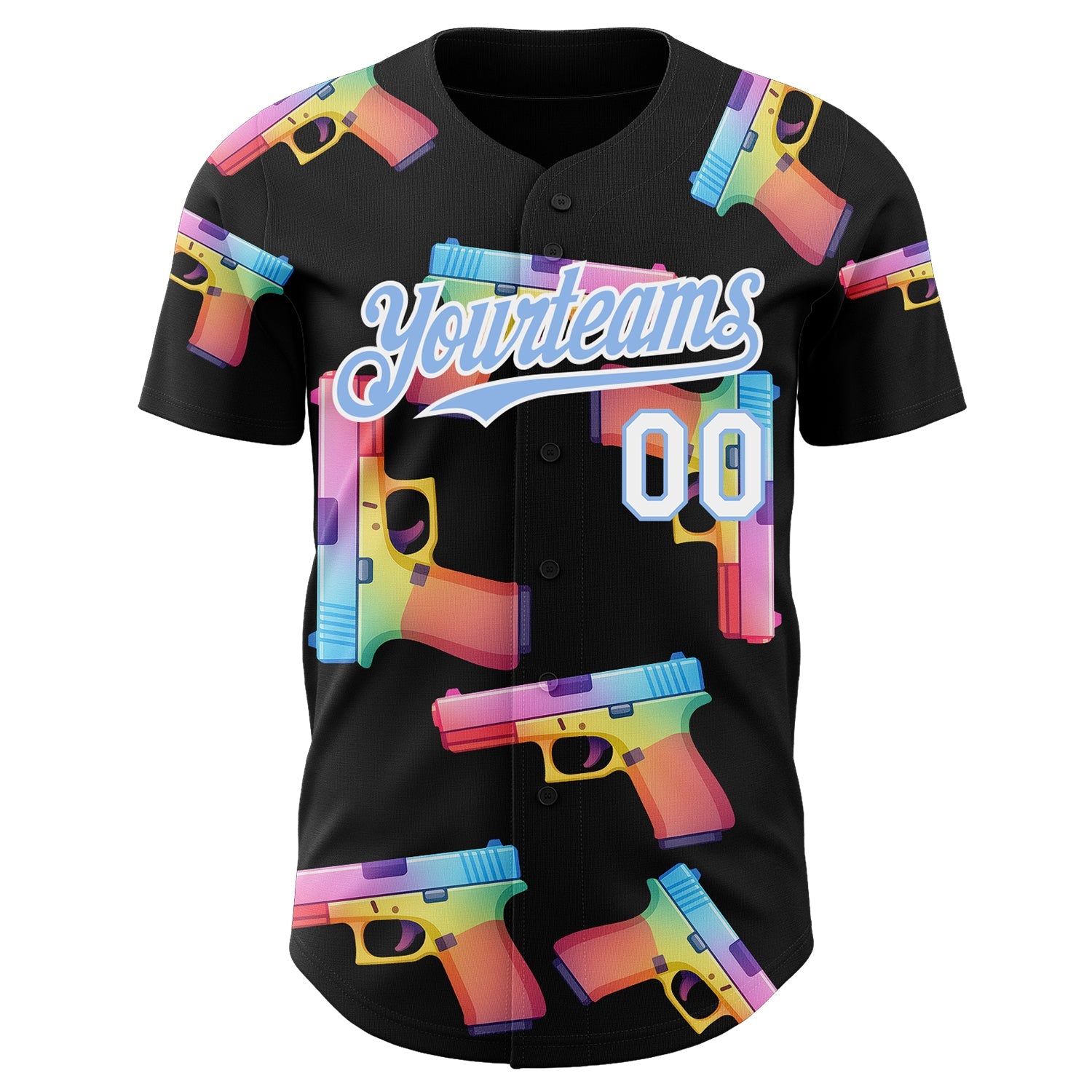 Custom Black Light Blue-White Colorful Firepower 3D Pattern Design Authentic Baseball Jersey
