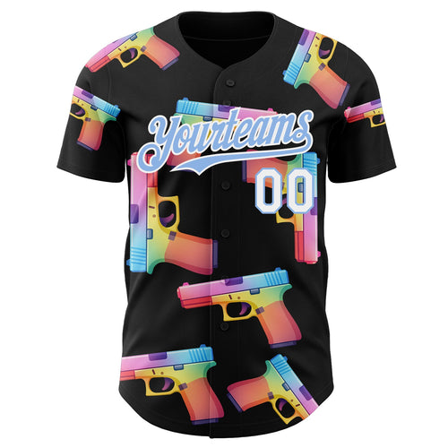 Custom Black Light Blue-White Colorful Firepower 3D Pattern Design Authentic Baseball Jersey