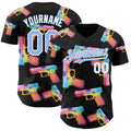 Custom Black Light Blue-White Colorful Firepower 3D Pattern Design Authentic Baseball Jersey