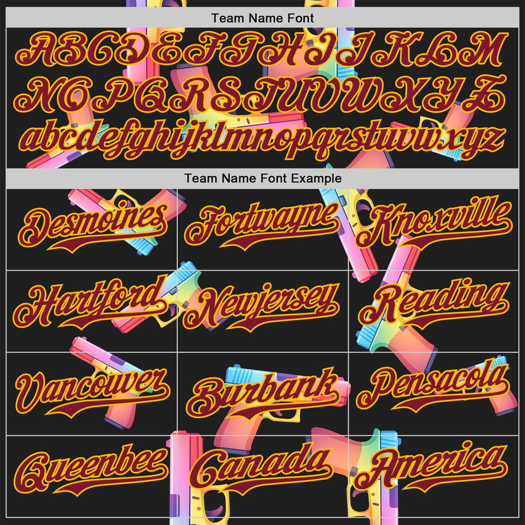 Custom Black Crimson-Gold Colorful Firepower 3D Pattern Design Authentic Baseball Jersey