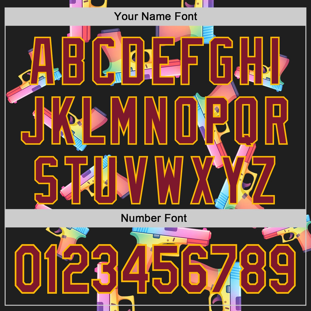 Custom Black Crimson-Gold Colorful Firepower 3D Pattern Design Authentic Baseball Jersey