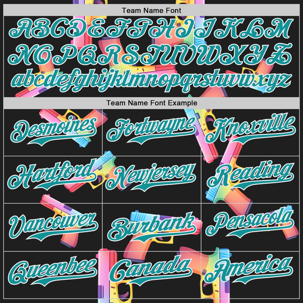Custom Black Teal-White Colorful Firepower 3D Pattern Design Authentic Baseball Jersey