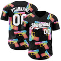 Custom Black White-Gray Colorful Firepower 3D Pattern Design Authentic Baseball Jersey