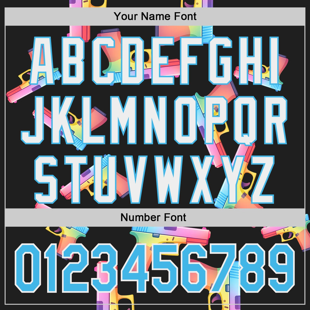 Custom Black Sky Blue-White Colorful Firepower 3D Pattern Design Authentic Baseball Jersey