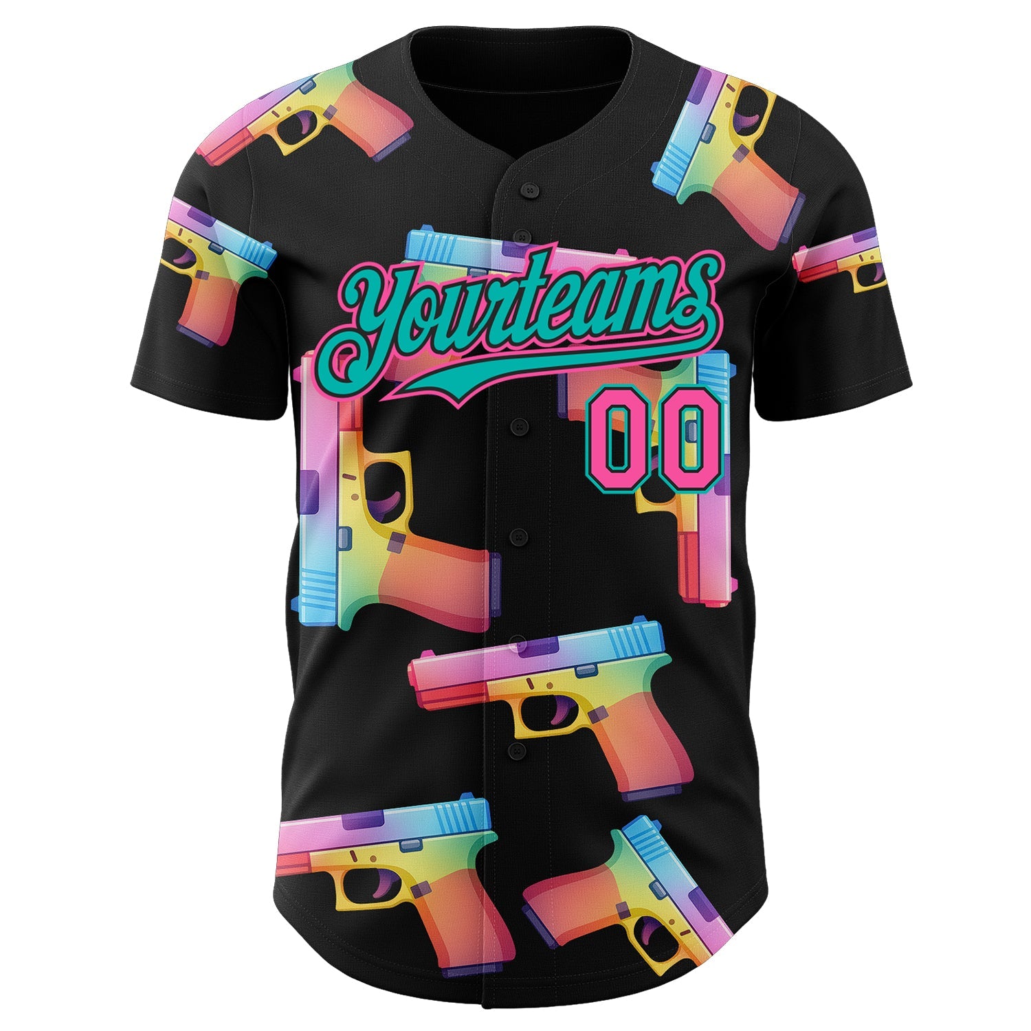 Custom Black Pink-Aqua Colorful Firepower 3D Pattern Design Authentic Baseball Jersey