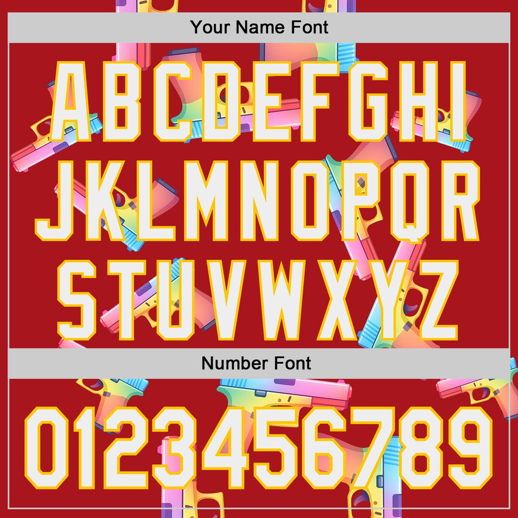 Custom Red White-Yellow Colorful Firepower 3D Pattern Design Authentic Baseball Jersey