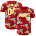 Custom Red White-Yellow Colorful Firepower 3D Pattern Design Authentic Baseball Jersey