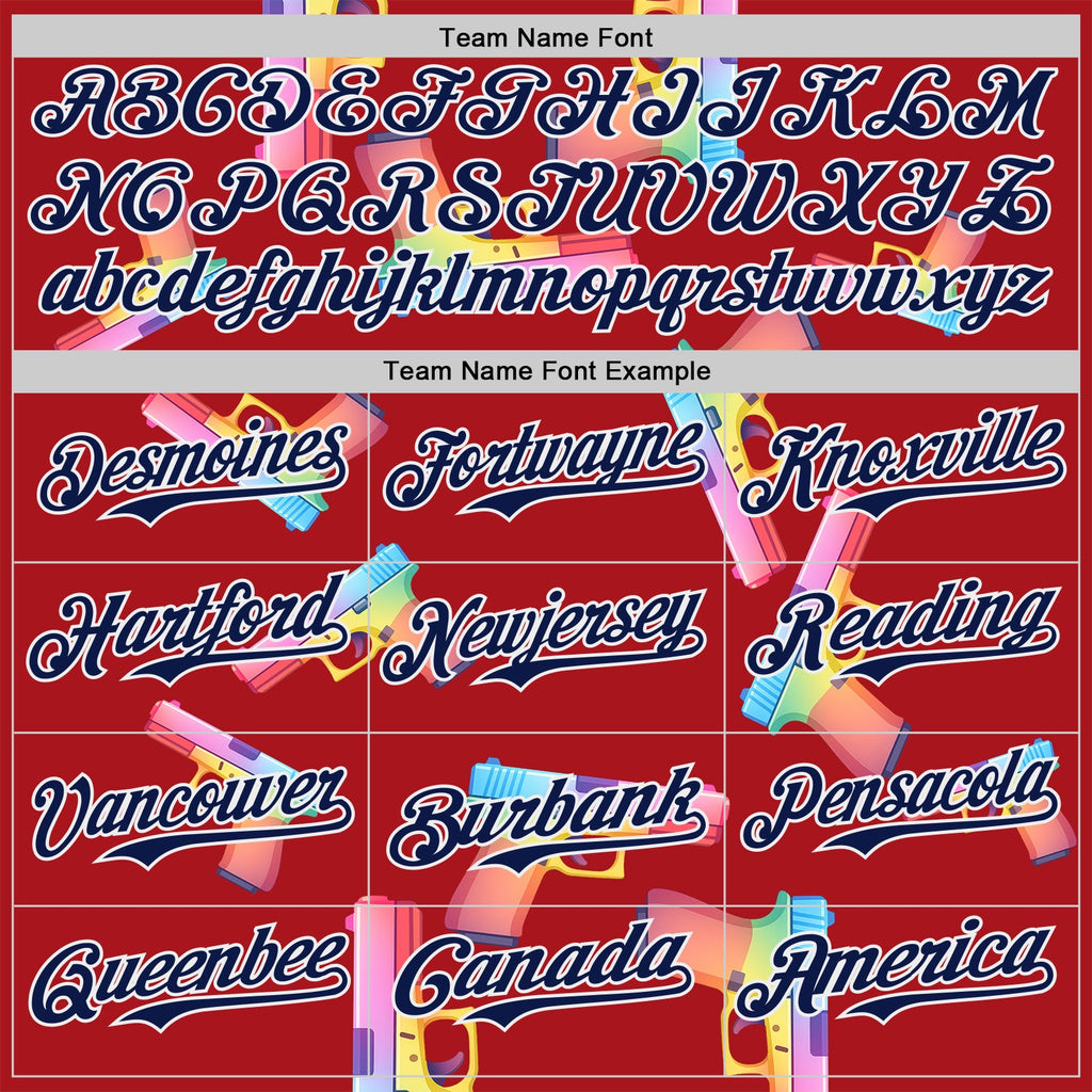 Custom Red Navy-White Colorful Firepower 3D Pattern Design Authentic Baseball Jersey