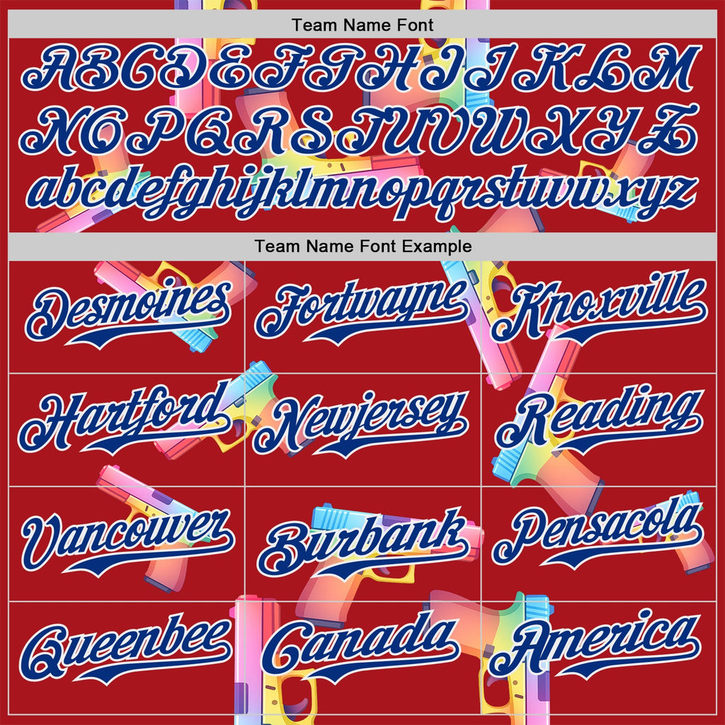 Custom Red Royal-White Colorful Firepower 3D Pattern Design Authentic Baseball Jersey