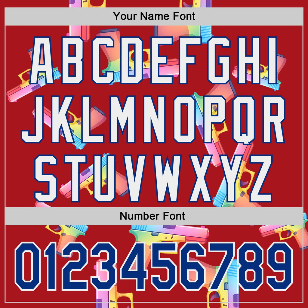 Custom Red Royal-White Colorful Firepower 3D Pattern Design Authentic Baseball Jersey