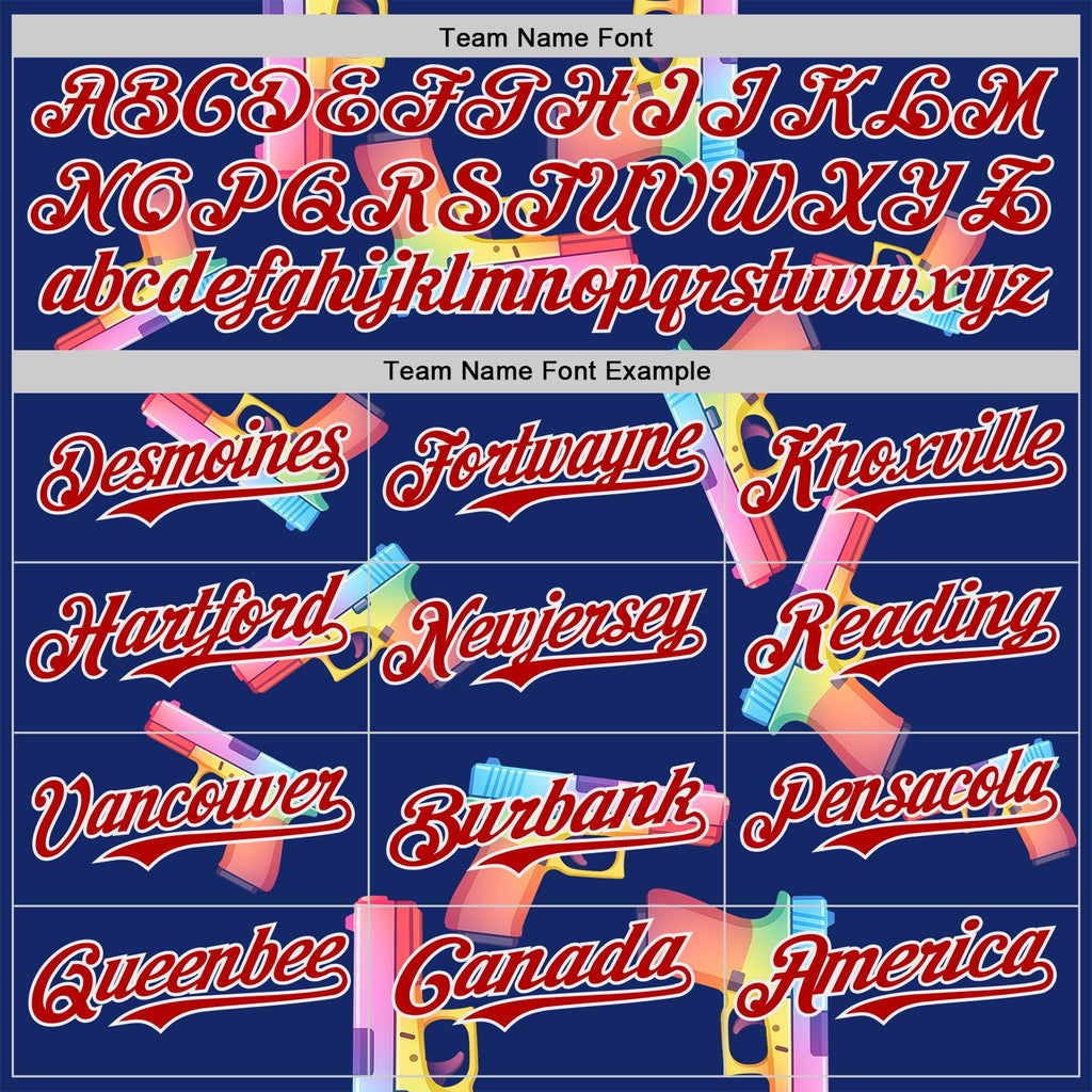 Custom Royal Red-White Colorful Firepower 3D Pattern Design Authentic Baseball Jersey