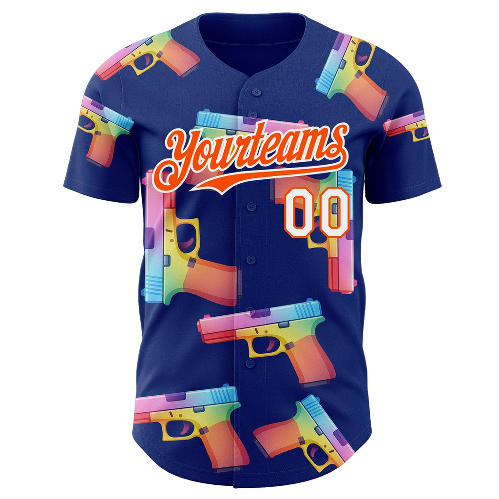 Custom Royal Orange-White Colorful Firepower 3D Pattern Design Authentic Baseball Jersey