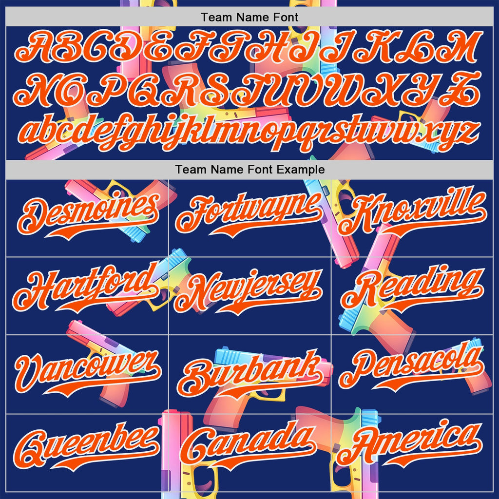 Custom Royal Orange-White Colorful Firepower 3D Pattern Design Authentic Baseball Jersey
