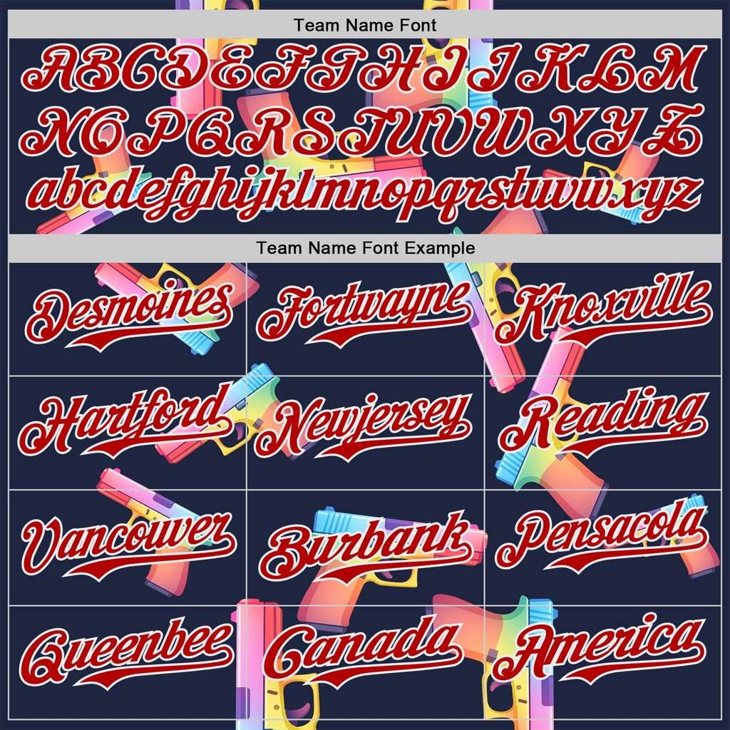 Custom Navy Red-White Colorful Firepower 3D Pattern Design Authentic Baseball Jersey