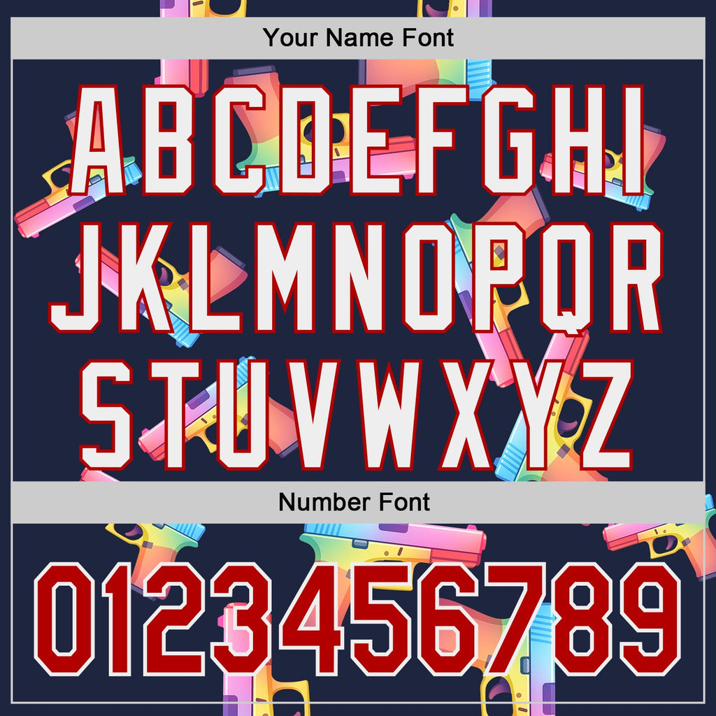 Custom Navy Red-White Colorful Firepower 3D Pattern Design Authentic Baseball Jersey