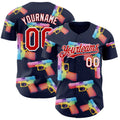 Custom Navy Red-White Colorful Firepower 3D Pattern Design Authentic Baseball Jersey