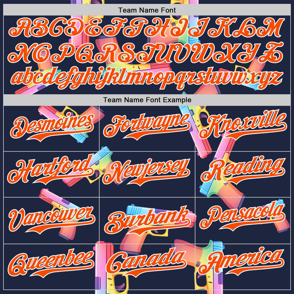 Custom Navy Orange-White Colorful Firepower 3D Pattern Design Authentic Baseball Jersey