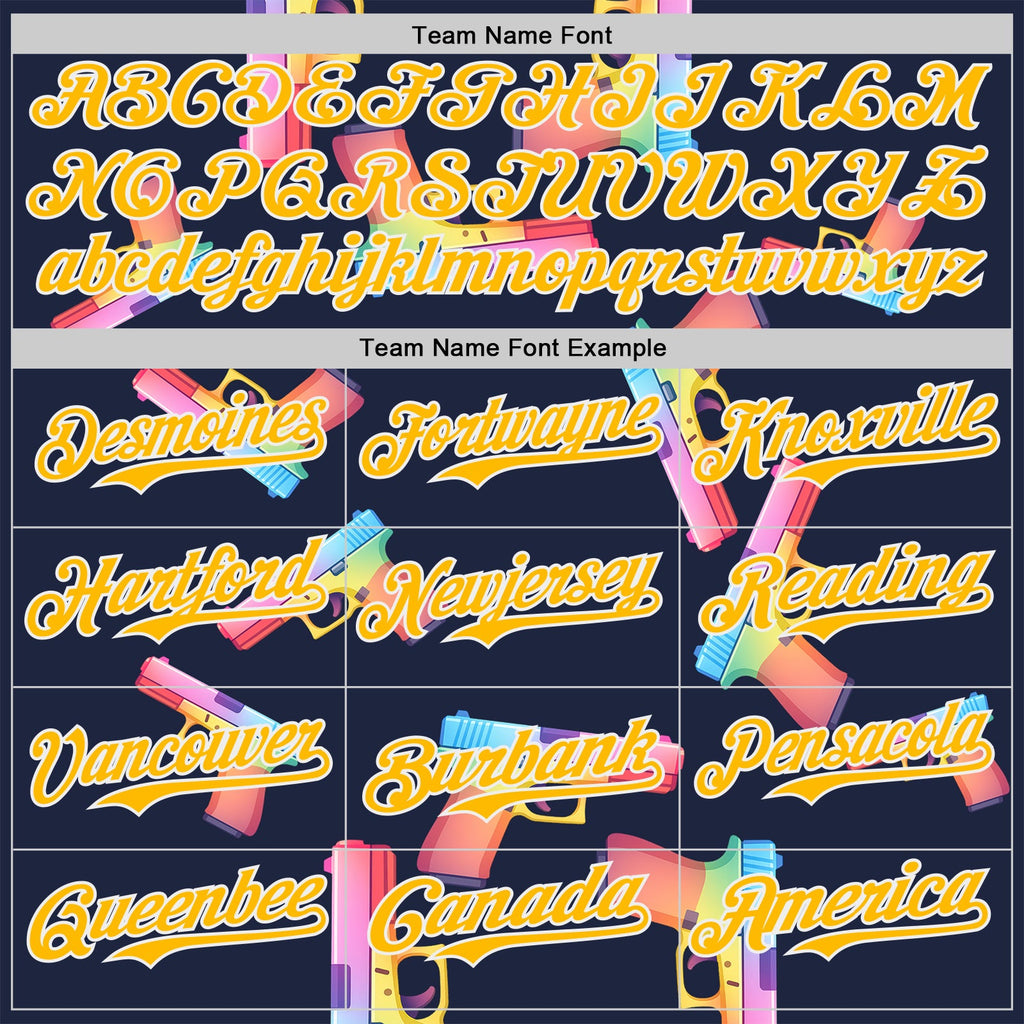 Custom Navy Gold-White Colorful Firepower 3D Pattern Design Authentic Baseball Jersey