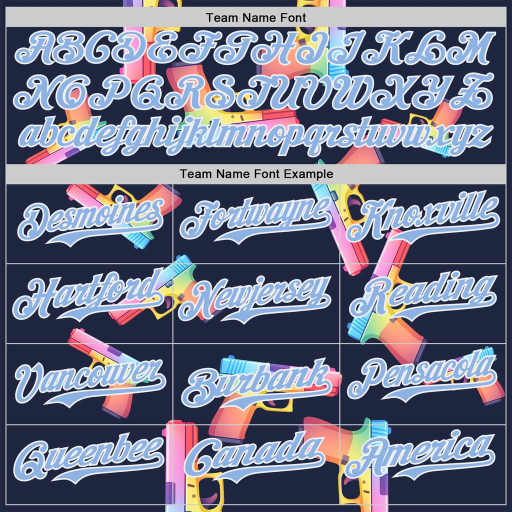 Custom Navy Light Blue-White Colorful Firepower 3D Pattern Design Authentic Baseball Jersey