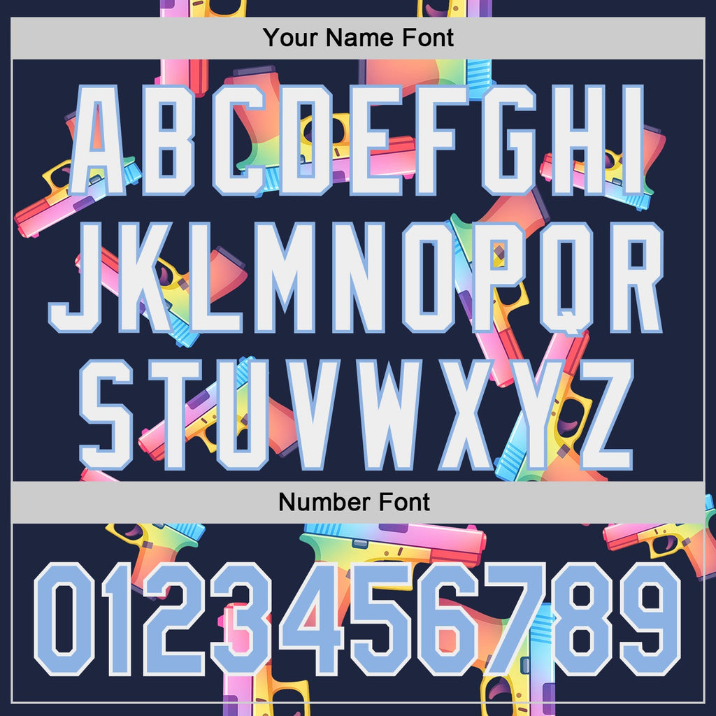 Custom Navy Light Blue-White Colorful Firepower 3D Pattern Design Authentic Baseball Jersey