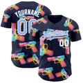Custom Navy Light Blue-White Colorful Firepower 3D Pattern Design Authentic Baseball Jersey