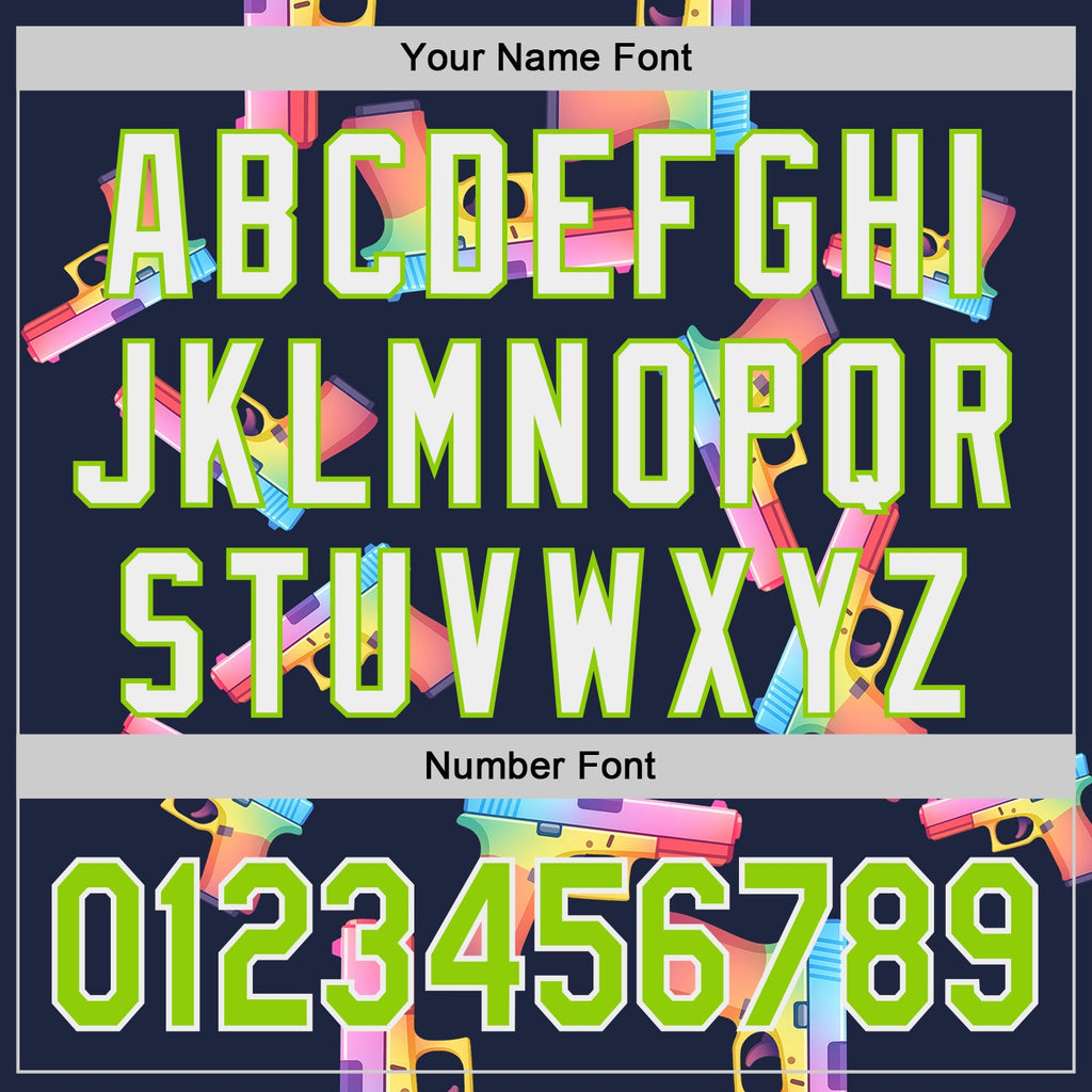 Custom Navy Neon Green-White Colorful Firepower 3D Pattern Design Authentic Baseball Jersey