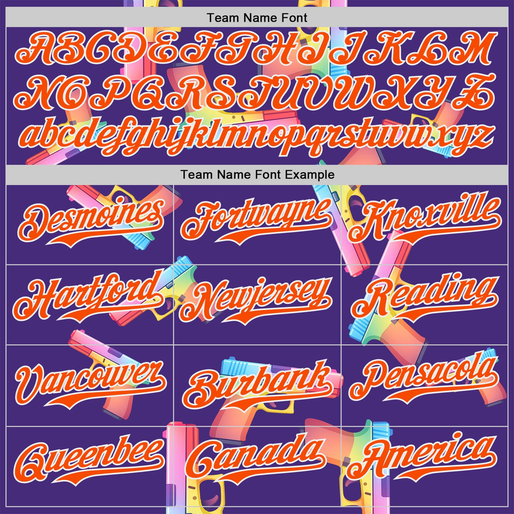 Custom Purple Orange-White Colorful Firepower 3D Pattern Design Authentic Baseball Jersey