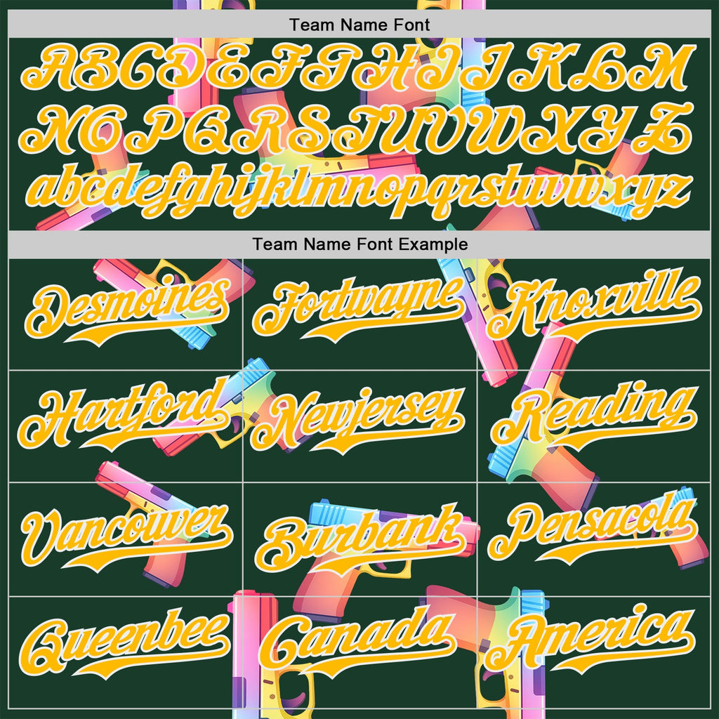 Custom Green Gold-White Colorful Firepower 3D Pattern Design Authentic Baseball Jersey