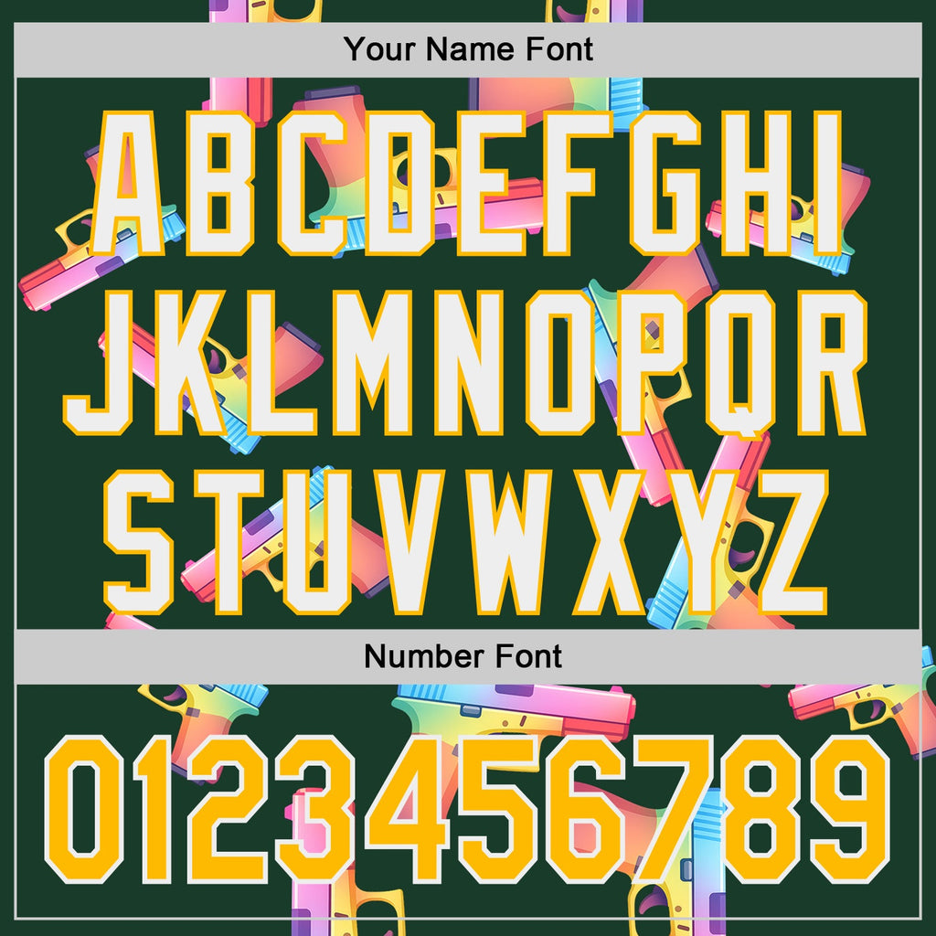 Custom Green Gold-White Colorful Firepower 3D Pattern Design Authentic Baseball Jersey
