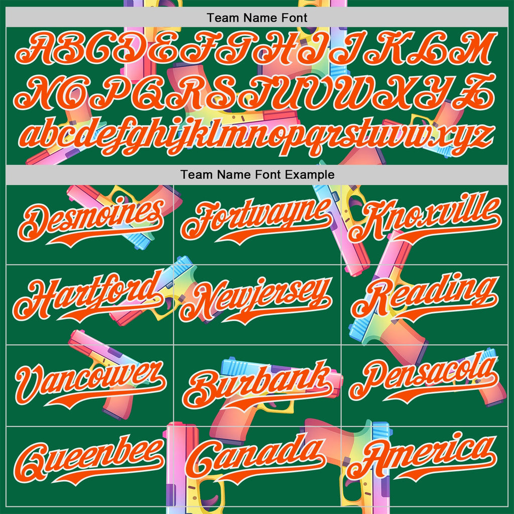 Custom Kelly Green Orange-White Colorful Firepower 3D Pattern Design Authentic Baseball Jersey
