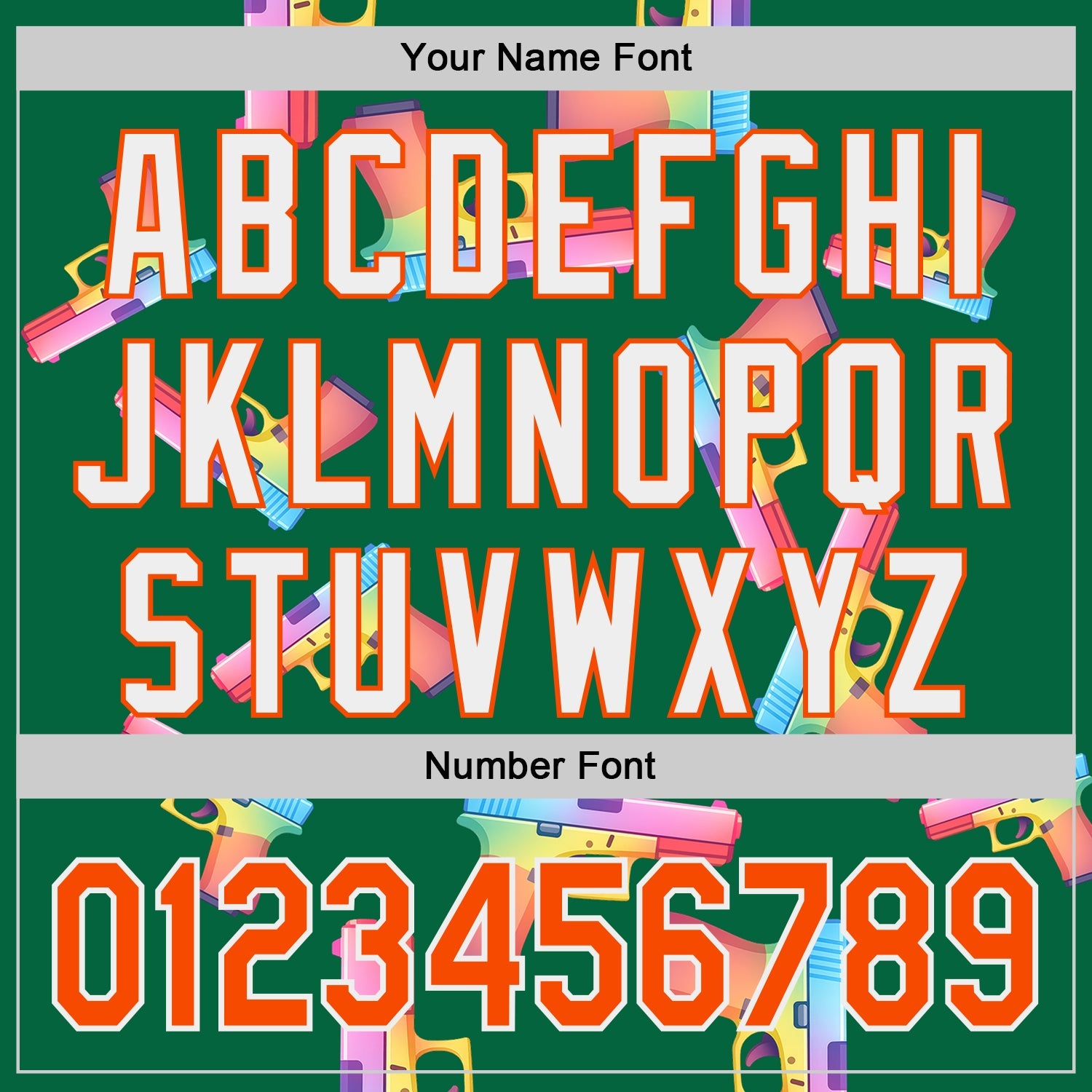 Custom Kelly Green Orange-White Colorful Firepower 3D Pattern Design Authentic Baseball Jersey