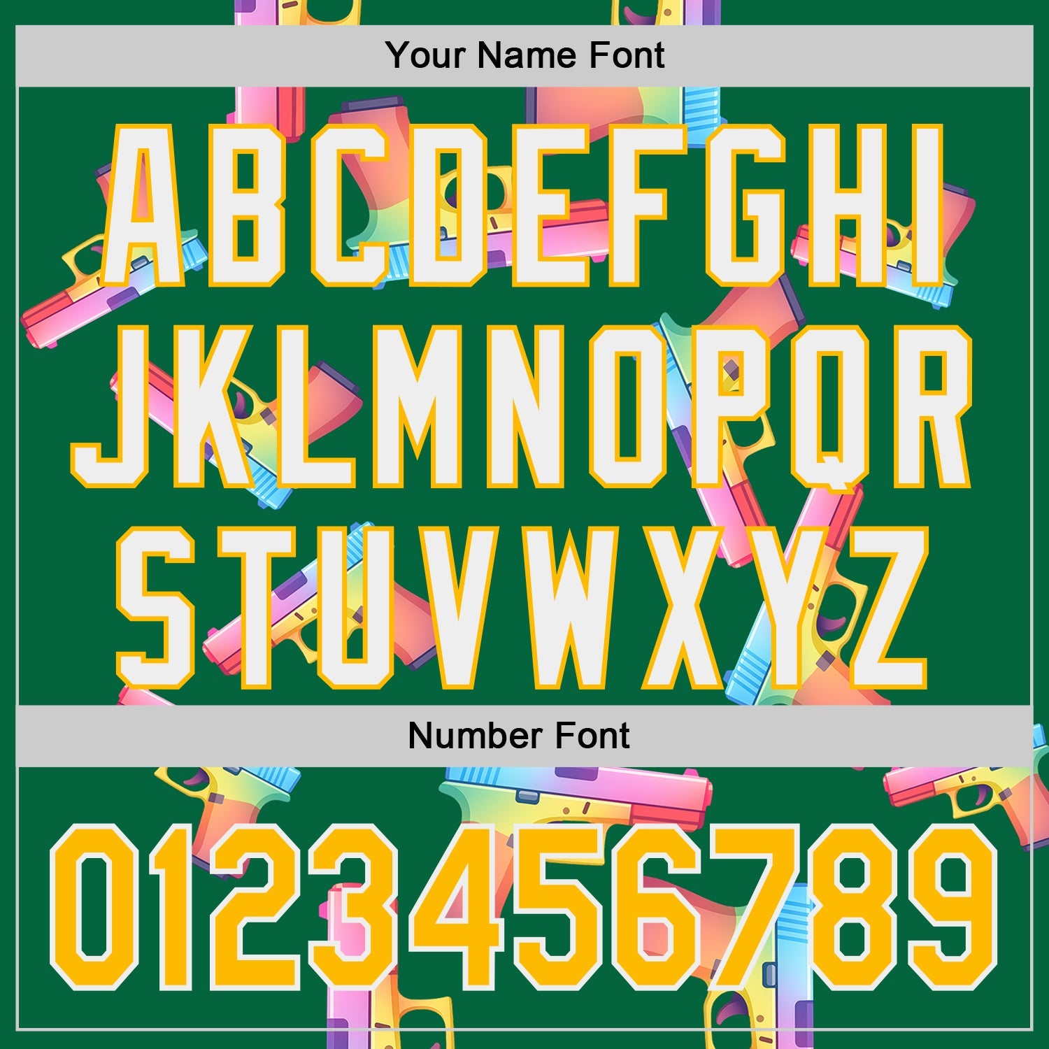 Custom Kelly Green Gold-White Colorful Firepower 3D Pattern Design Authentic Baseball Jersey