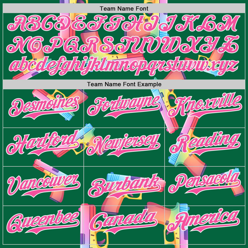 Custom Kelly Green Pink-White Colorful Firepower 3D Pattern Design Authentic Baseball Jersey