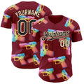 Custom Crimson Black-Cream Colorful Firepower 3D Pattern Design Authentic Baseball Jersey